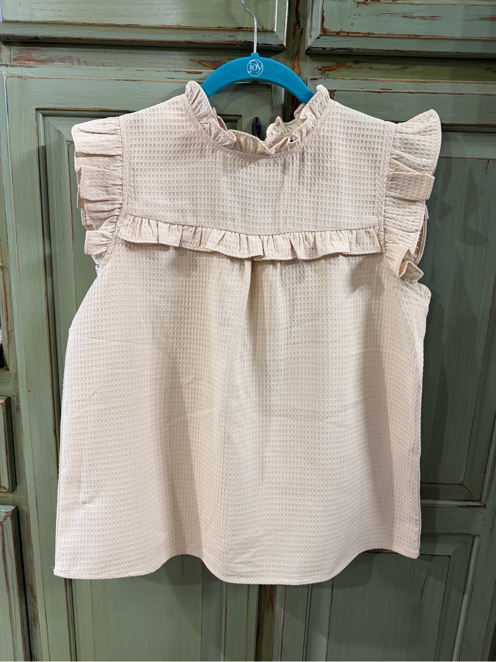 SHEIN Cream Ruffle Waffle-Texture Sleeveless Camisole